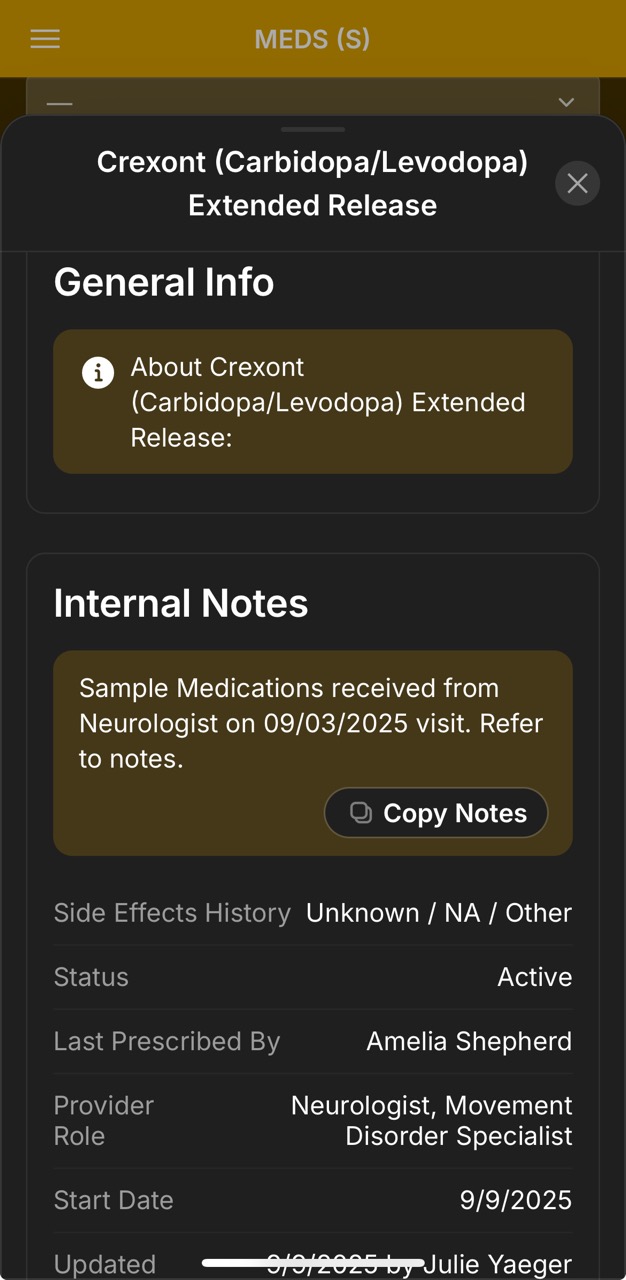 Medications Detail Page (Crexont Specs)
